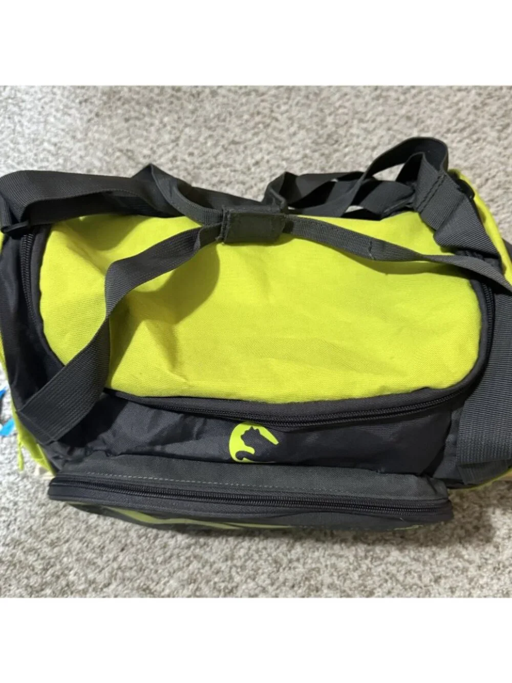 PUMA Procat Duffel Bag Neon Yellow Gray Gym Travel Sports Shoulder Strap